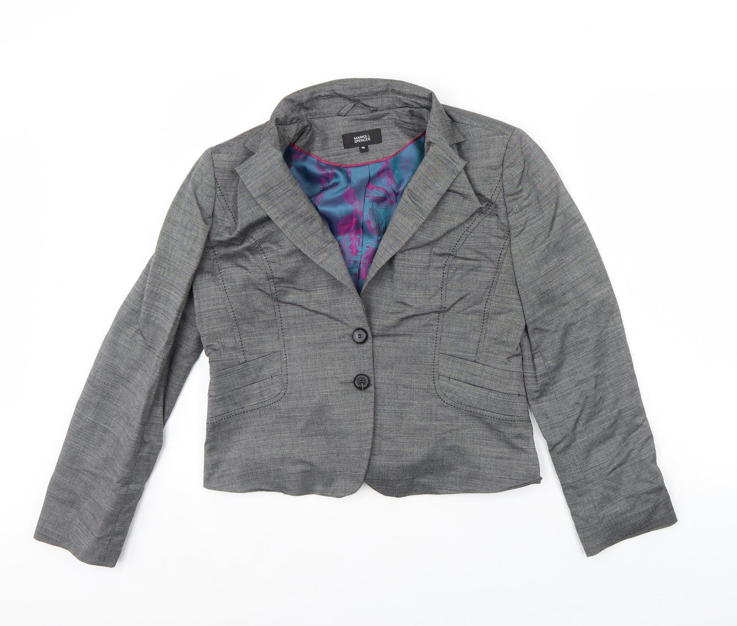 m&s Womens Grey   Jacket Blazer Size 14  - Shoulder Pads
