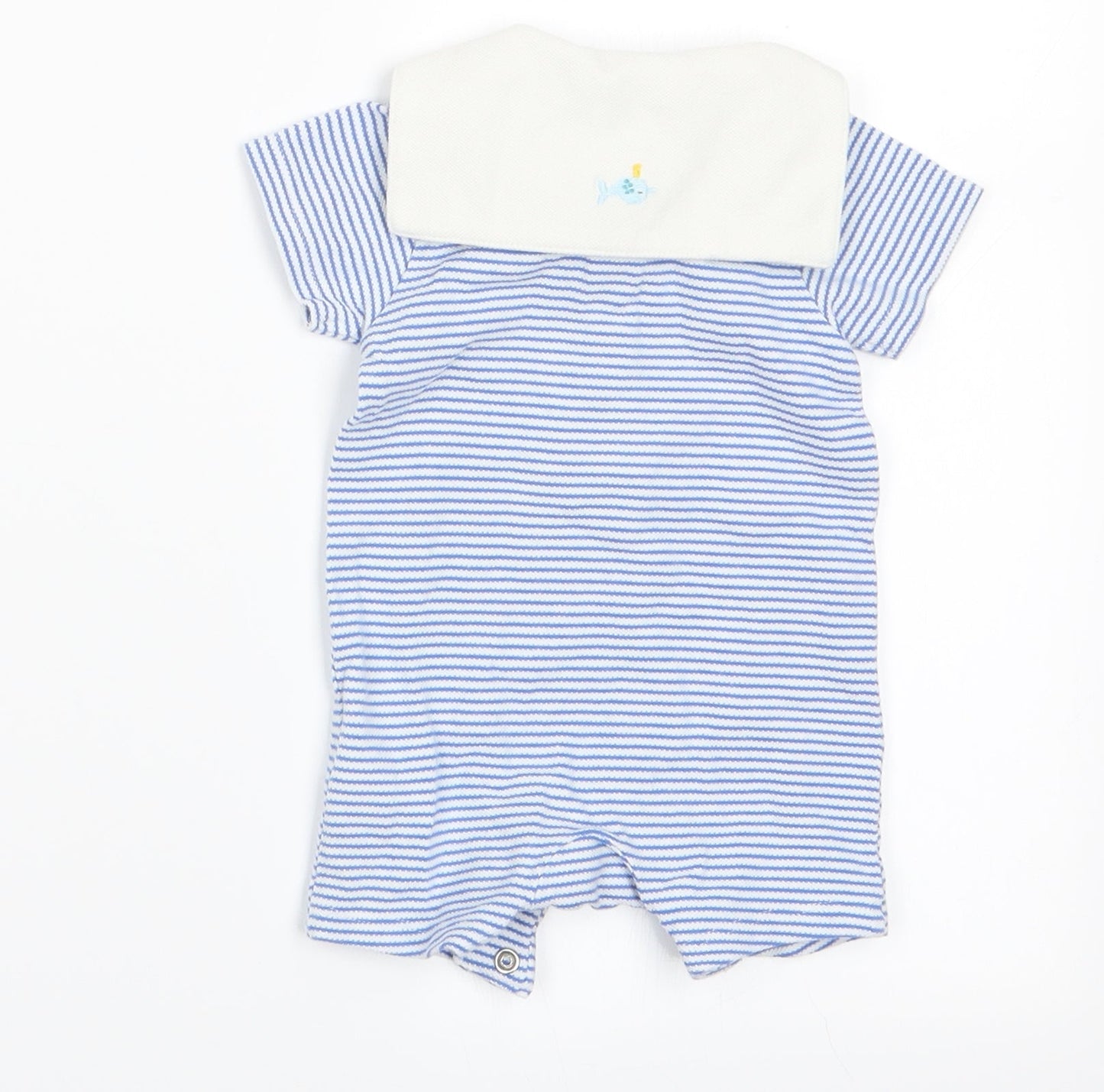 Marks Boys Blue Striped  Romper One-Piece   - Dolphin on Back Collar