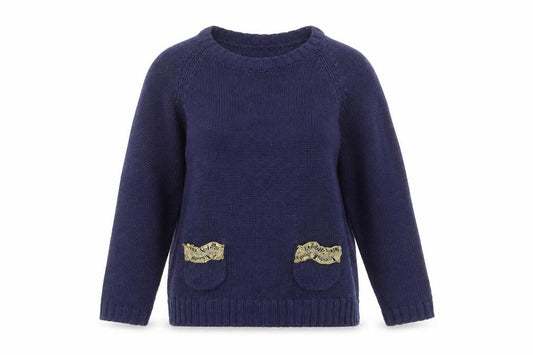 Front view of Papaya women’s blue jumper, size UK 10