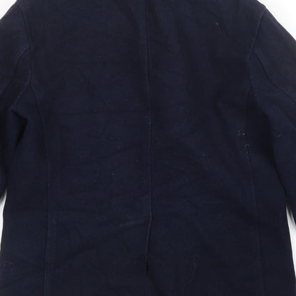 Brand and care label for ASOS women’s blue overcoat coatigan, size S