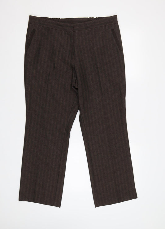 m&s Womens Brown Striped  Trousers  Size 14 L26 in - Elastic Waist Band