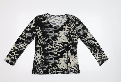 Preloved Alexandra Womens Black Animal Print  Basic Blouse Size 10 - Front