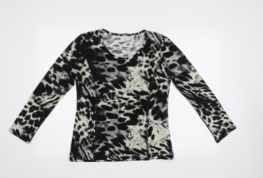 Alexandra Womens Black Animal Print  Basic Blouse Size 10