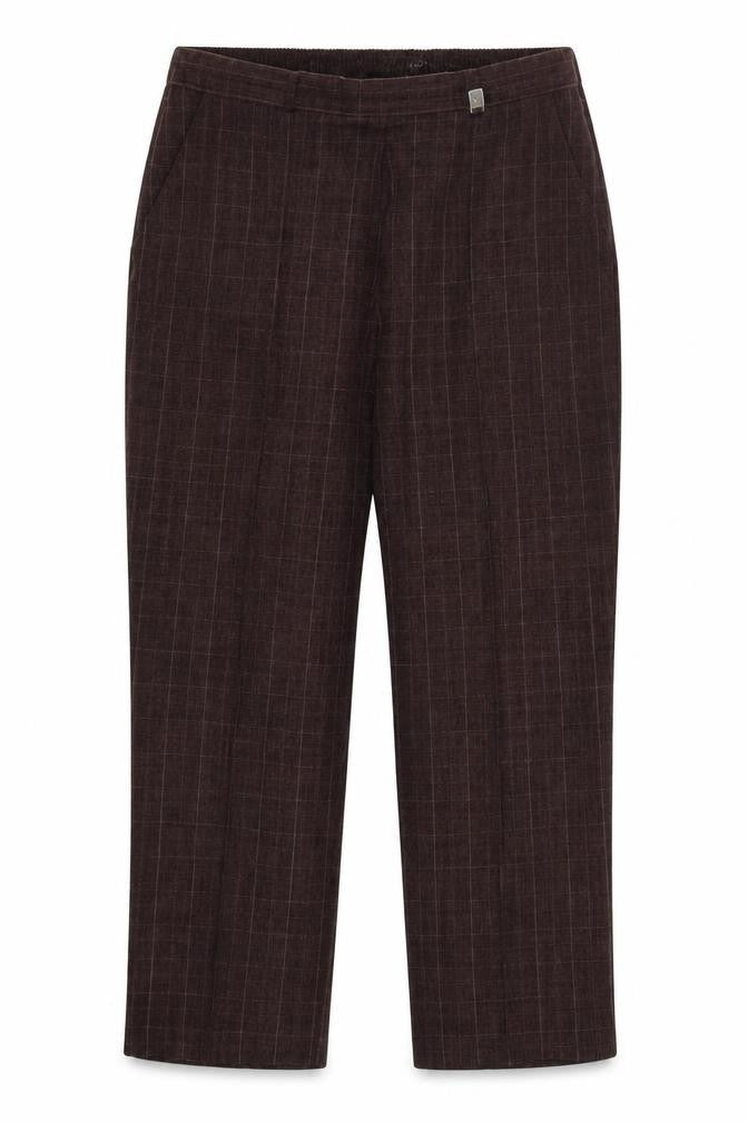 Bonmarché Womens Purple Check Trousers Size 16 L25 in - Elastic Waist Band