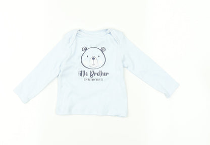 Additional front view of M&Co Blue Basic T-Shirt, size 3-6, Months - Little brother