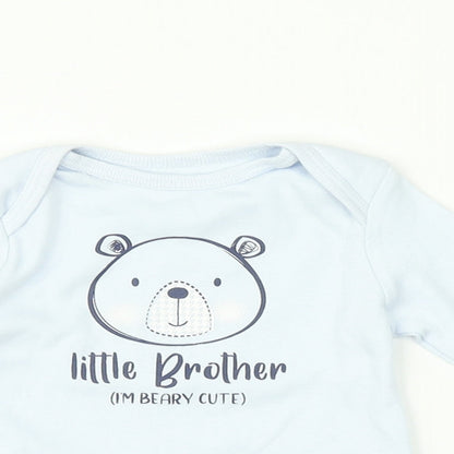 Close-up detail of M&Co Blue Basic T-Shirt, size 3-6, Months - Little brother
