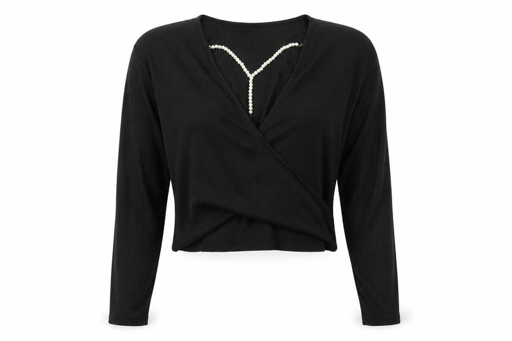 SheIn Womens Black   Basic T-Shirt Size L  - pearls on front