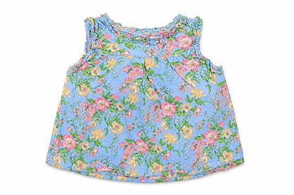 Front view of Next girls’ blue fair isle basic t-shirt, size 6-9, months