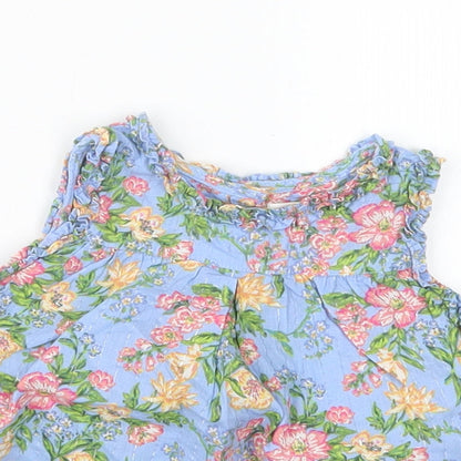 Close-up detail of Next girls’ blue fair isle basic t-shirt, size 6-9, months