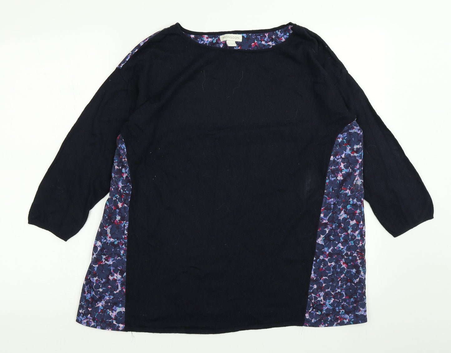 Monsoon Womens Blue Floral  Basic T-Shirt Size 14