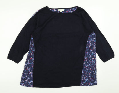 Monsoon Womens Blue Floral  Basic T-Shirt Size 14
