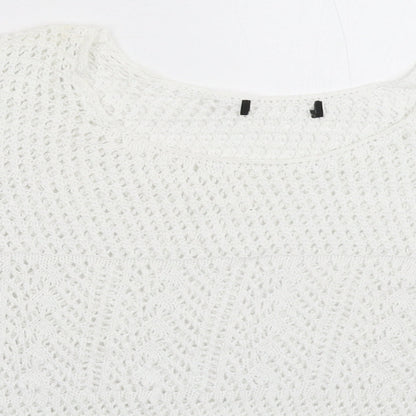 Close-up detail of Atmosphere women’s white knit jumper, size UK 20
