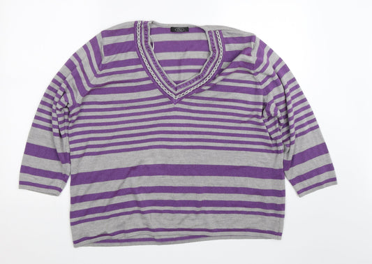 BM Womens Purple Striped  Pullover Jumper Size L