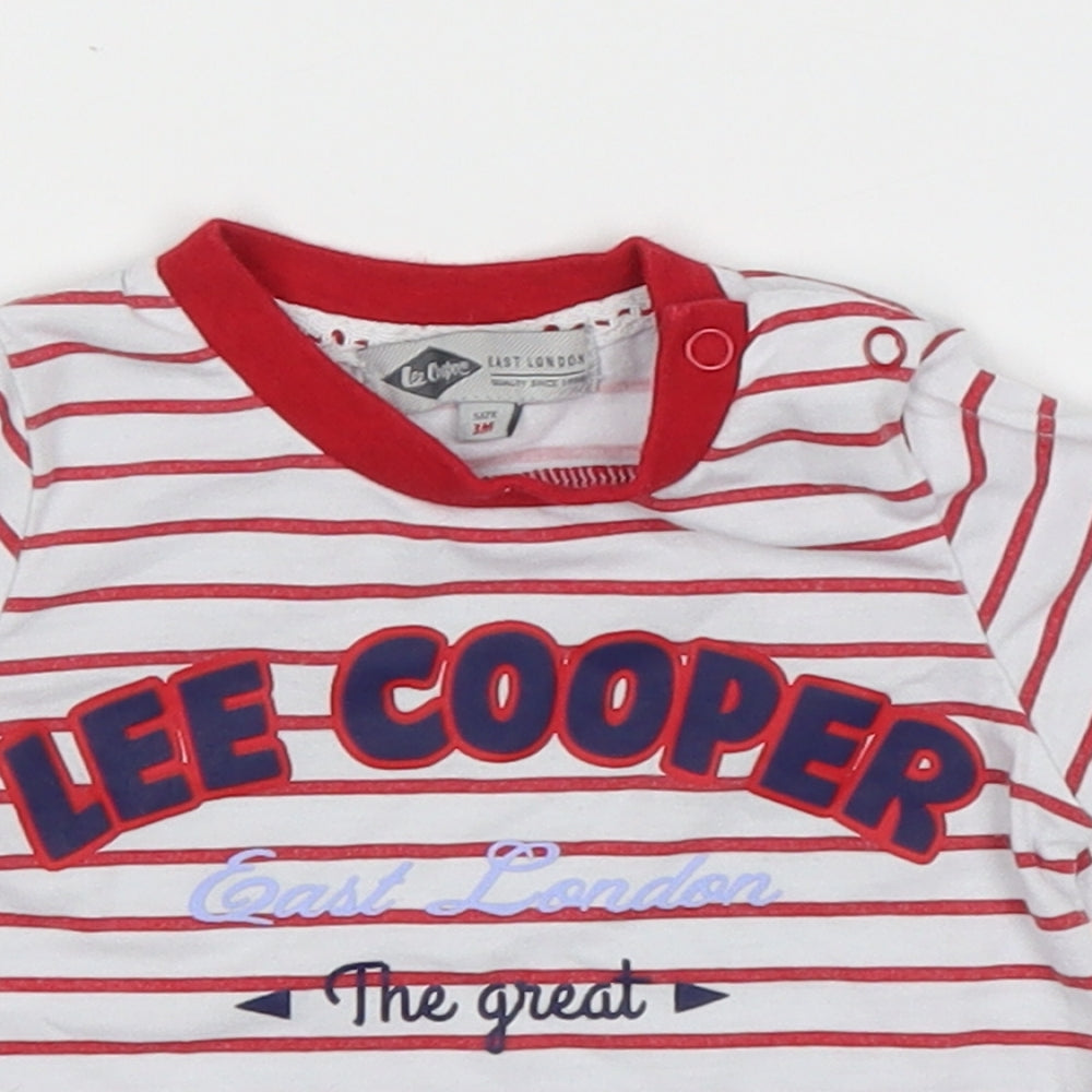 Lee Cooper Boys White Striped  Basic T-Shirt Size 3-6 Months