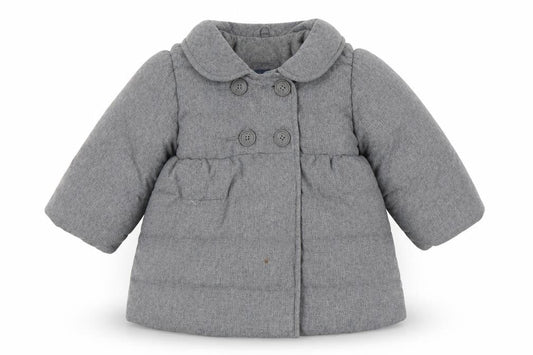 Front view of Gap boys’ grey puffer jacket coat, size 18, months