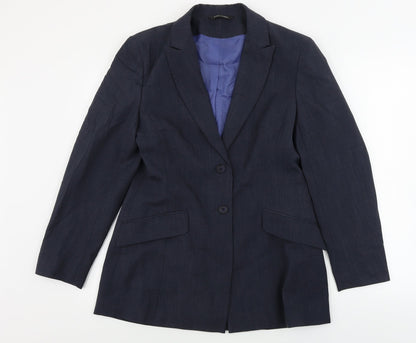 Additional front view of Dunes Store women’s blue jacket blazer, size UK 12