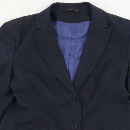 Close-up detail of Dunes Store women’s blue jacket blazer, size UK 12