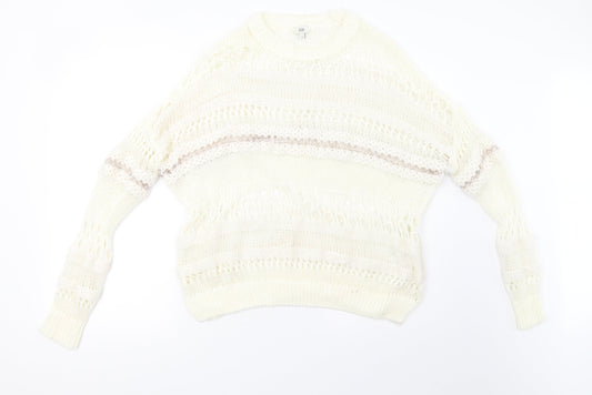 River Island Womens White Striped Knit Pullover Sweatshirt Size 10