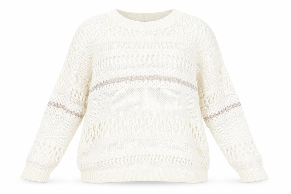 River Island Womens White Striped Knit Pullover Sweatshirt Size 10