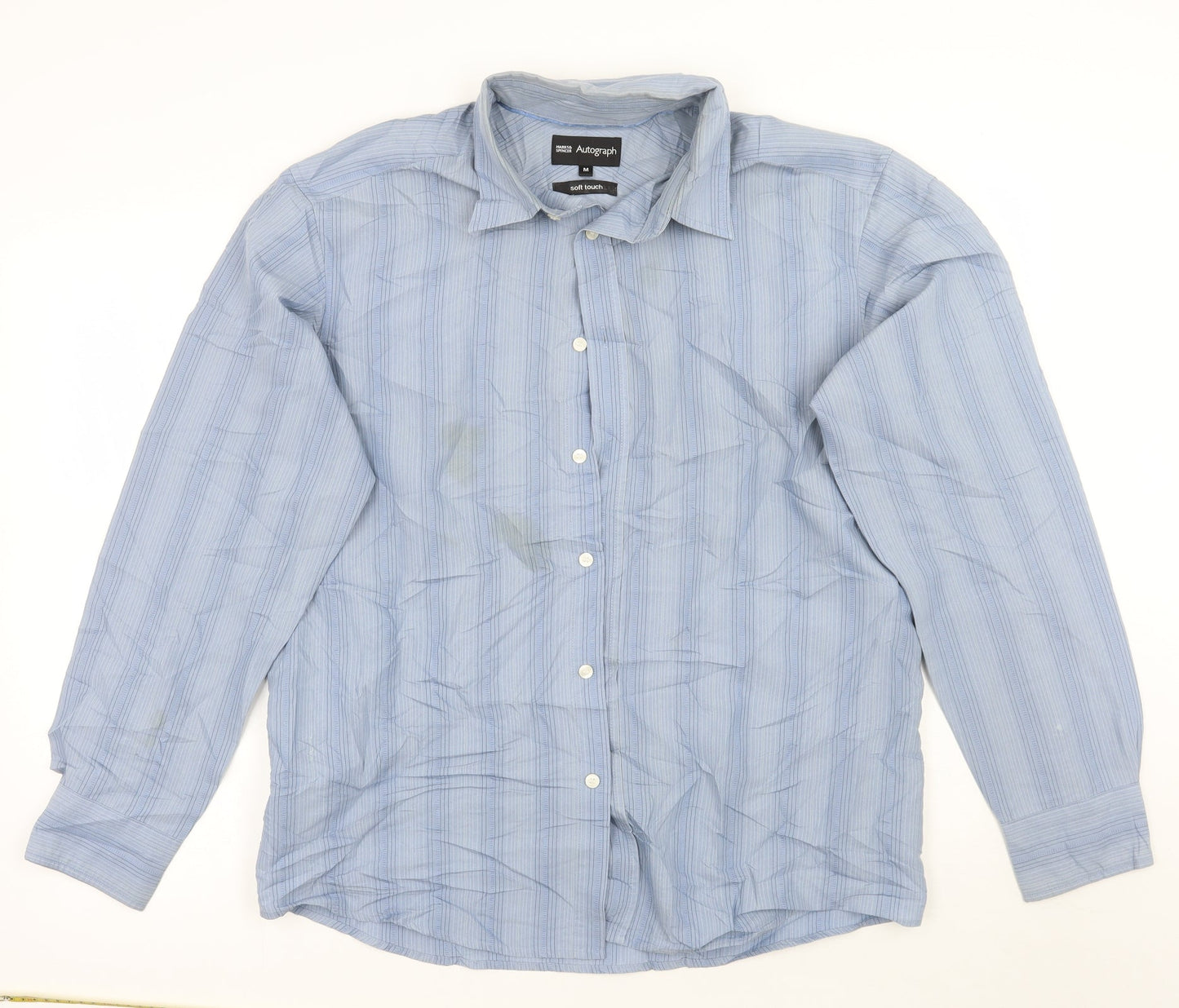 Marks and Spencer Mens Blue Striped   Button-Up Size M