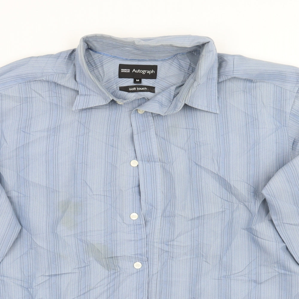 Marks and Spencer Mens Blue Striped   Button-Up Size M