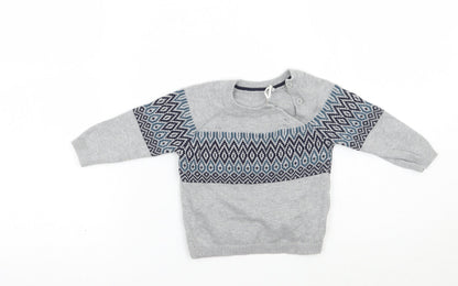 Additional front view of Tu Baby Grey Geometric jumper, size 3-6, Months