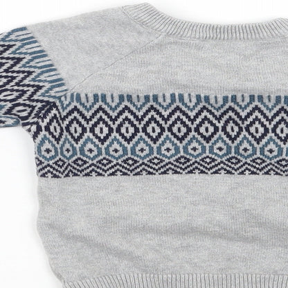 Brand and care label for Tu Baby Grey Geometric jumper, size 3-6, Months