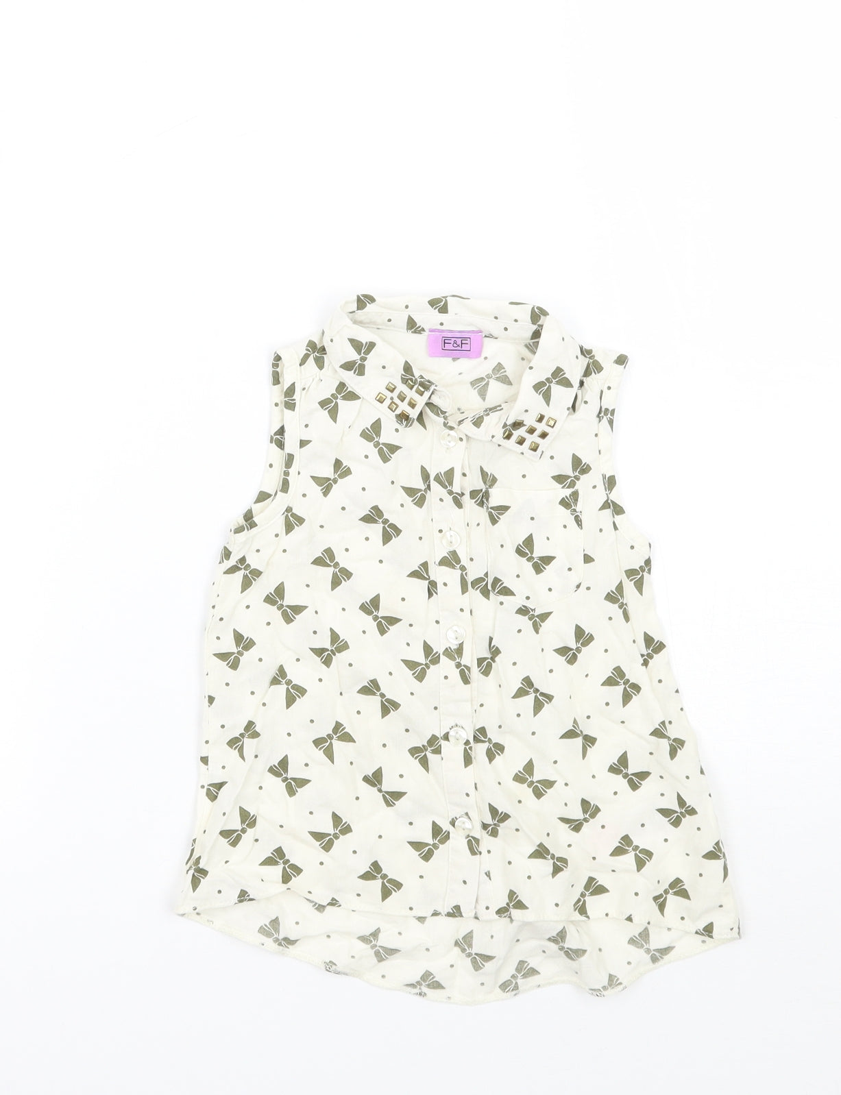 F&F Girls Ivory Geometric  Basic Button-Up Size 12-18 Months