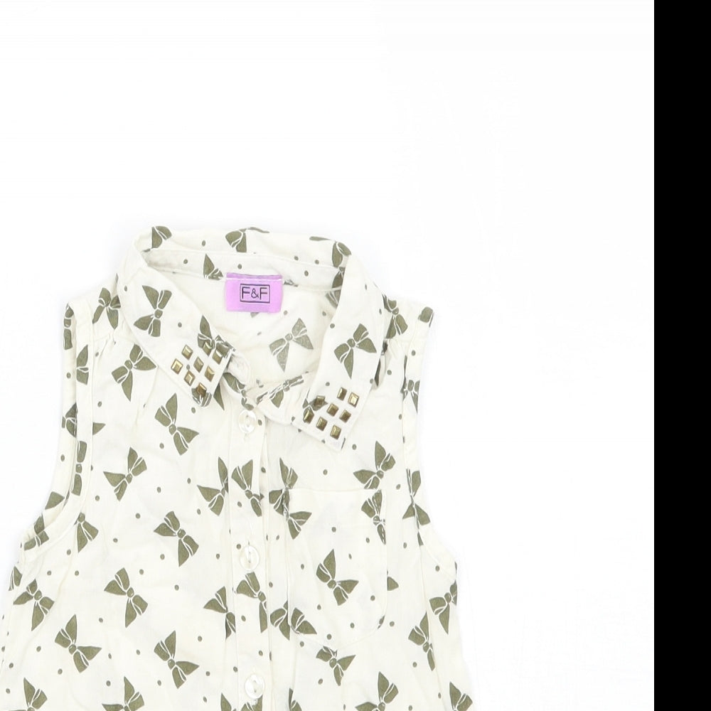 F&F Girls Ivory Geometric  Basic Button-Up Size 12-18 Months