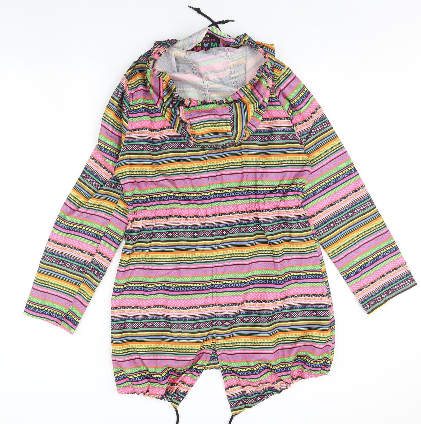 Denim co Womens Black Striped  Rain Coat Coat Size S