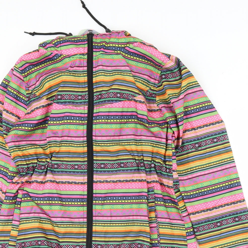 Denim co Womens Black Striped  Rain Coat Coat Size S