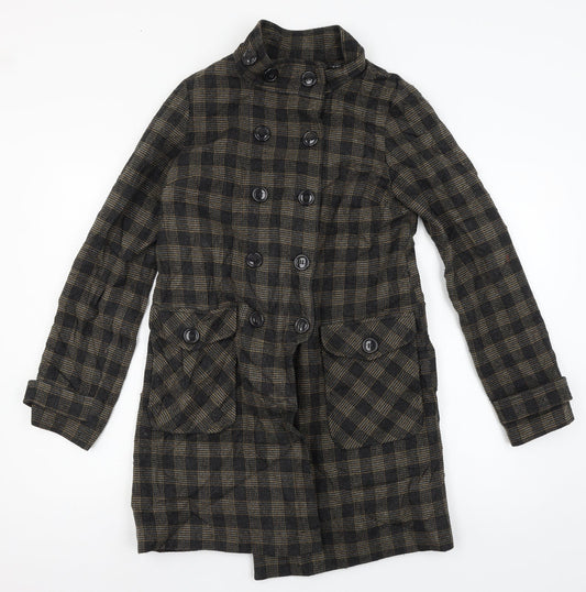 Topshop Womens Brown Check  Overcoat Coat Size 8