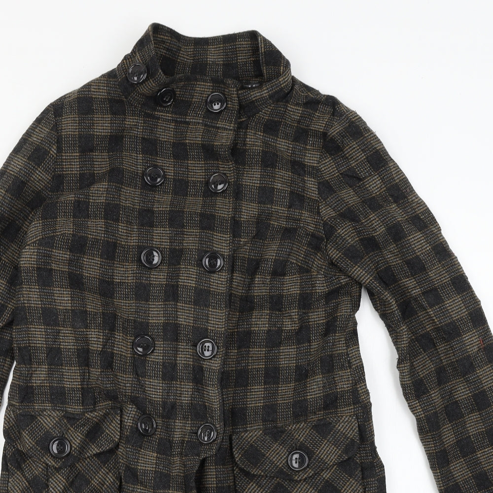 Topshop Womens Brown Check  Overcoat Coat Size 8