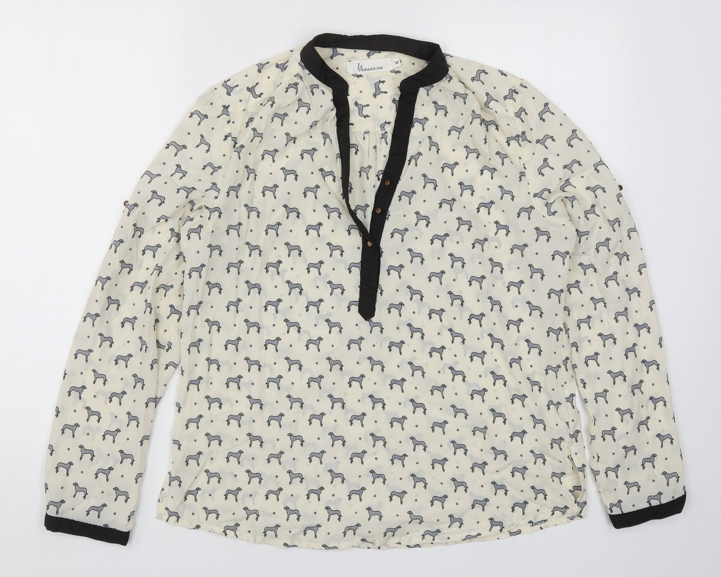 Lamore La Womens Beige   Basic Blouse Size L  - Dig Print