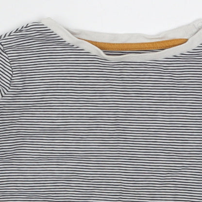 Close-up detail of F&F boys’ blue striped basic t-shirt, size 12-18, months