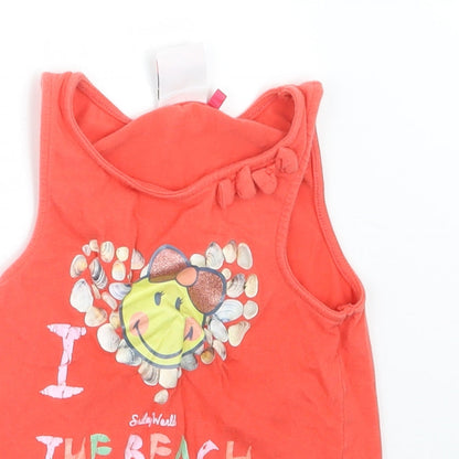 Close-up detail of Smiley World girls’ orange basic tank, size 6, years