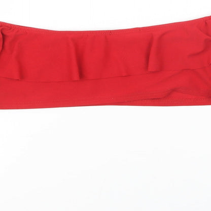Brand and care label for I SAW IT FIRST women’s red cropped t-shirt, size UK 6
