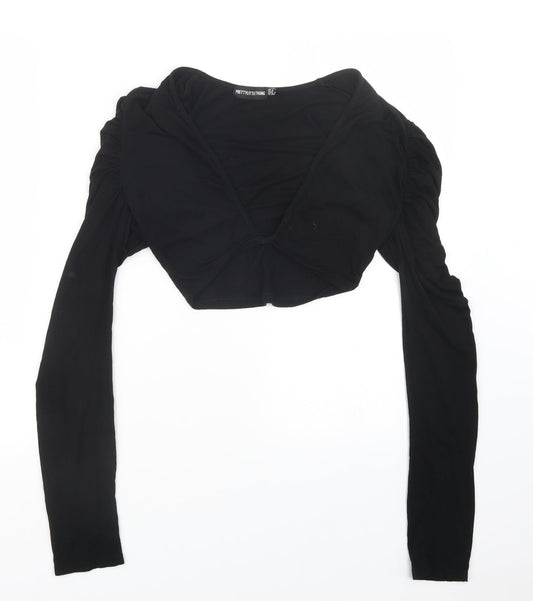 PRETTYLITTLETHING Womens Black   Cropped T-Shirt Size 8