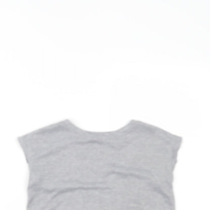 Close-up detail of Matalan girls’ grey pullover t-shirt, size 8-9, years