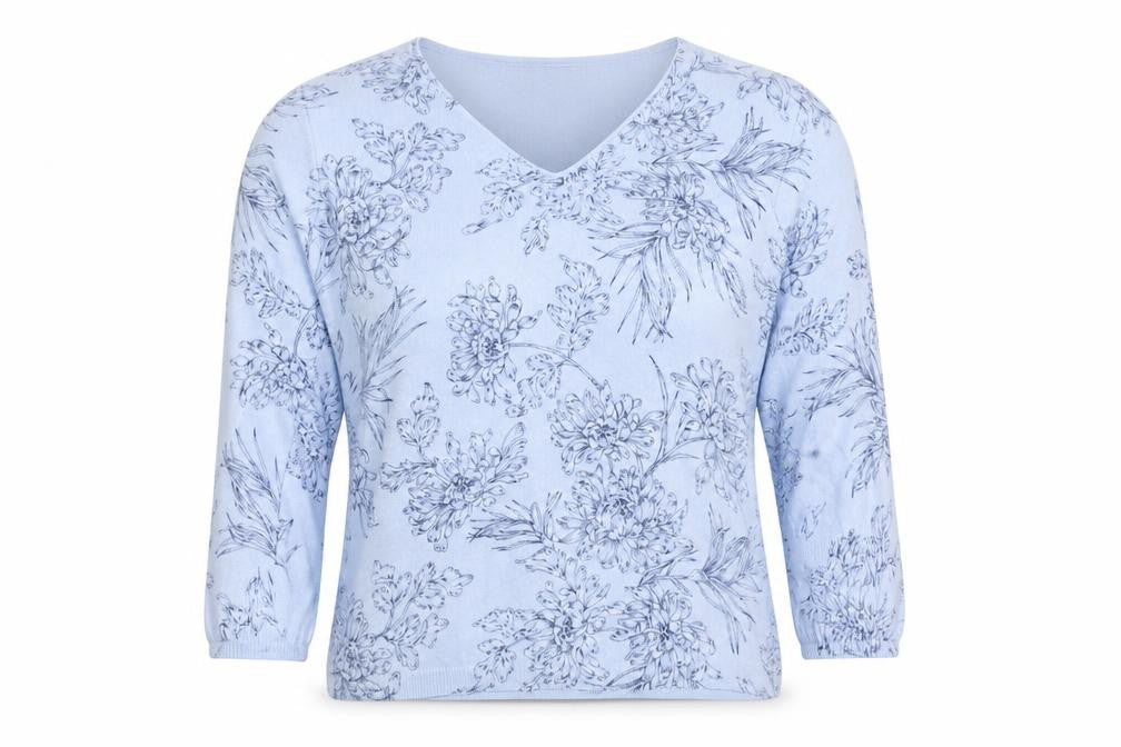 M&Co Womens Blue Floral Knit Pullover Jumper Size L