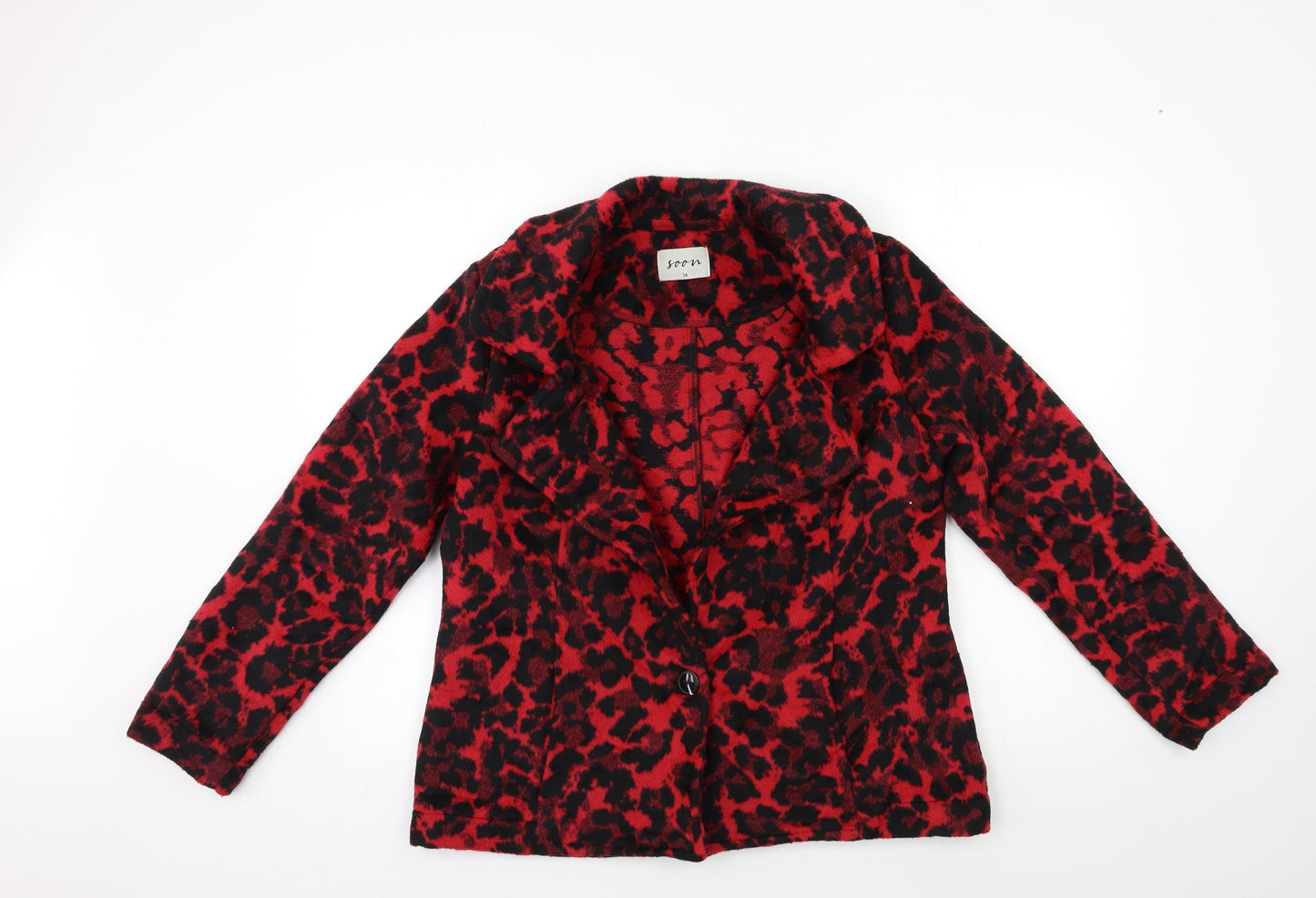 Soon Womens Red Floral  Overcoat Coat Size 14