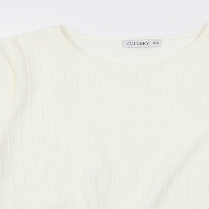 Close-up detail of Gallery women’s ivory pullover sweatshirt, size UK 12