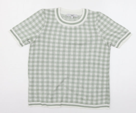 NEXT Womens Green Check Knit Pullover Jumper Size XS