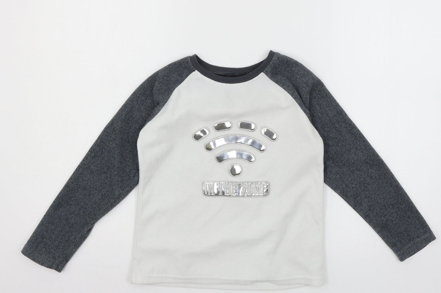Primark Boys White Geometric Fleece  Pyjama Top Size 7-8 Years  - In the zone
