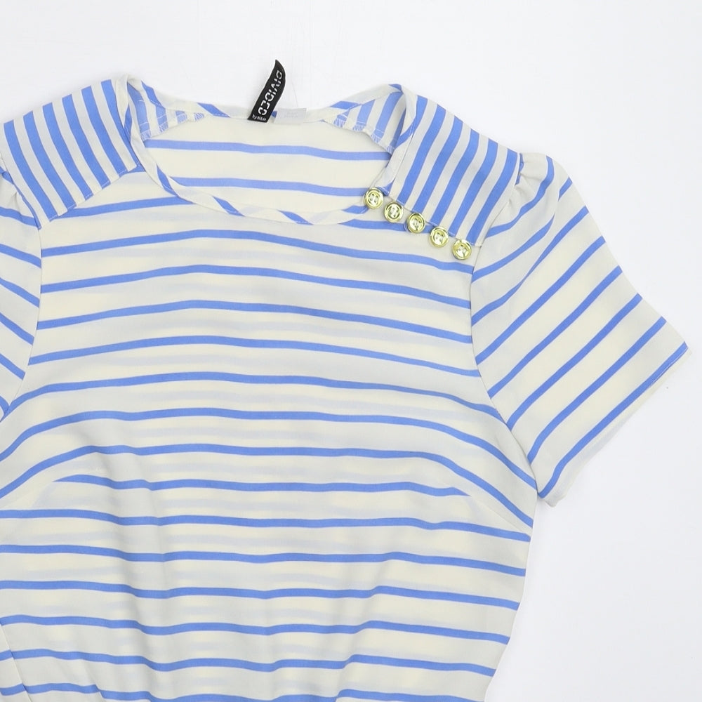 Divided Womens White Striped  Basic Blouse Size 8
