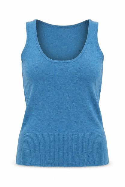 Front view of Atmosphere women’s blue knit basic tank, size UK 8