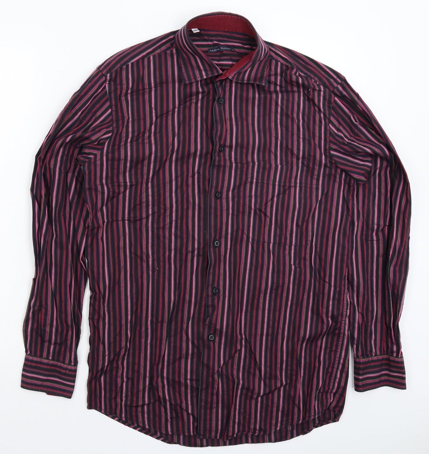 Andrea Toscani Mens Multicoloured Striped   Dress Shirt Size 15.5
