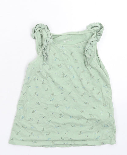 Additional front view of Next girls’ green floral basic tank, size 5-6, years