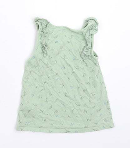 Back view of Next girls’ green floral basic tank, size 5-6, years