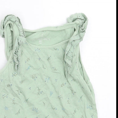 Close-up detail of Next girls’ green floral basic tank, size 5-6, years